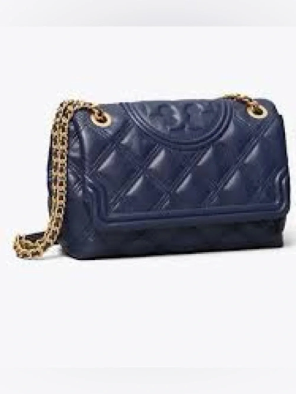 Tory Burch fleming soft convertible shoulder Bag Leather Quilted Chain Dark Blue